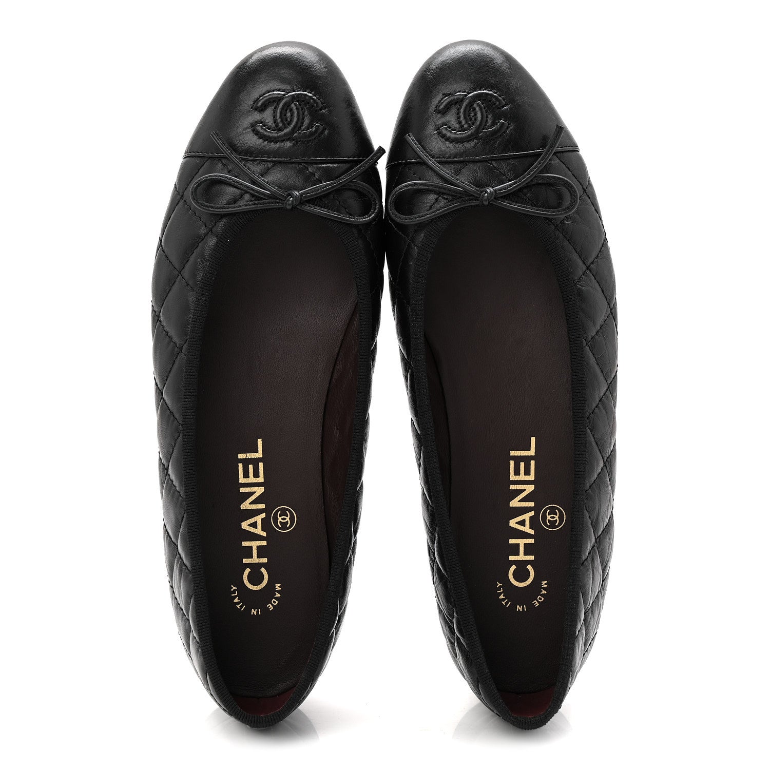 Chanel Aged Calfskin Quilted CC Cap Toe Ballerina Flats 37 Black 2 of 10