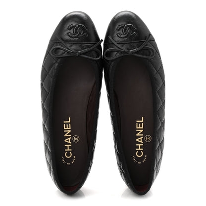 Chanel Aged Calfskin Quilted CC Cap Toe Ballerina Flats 37 Black 2 of 10