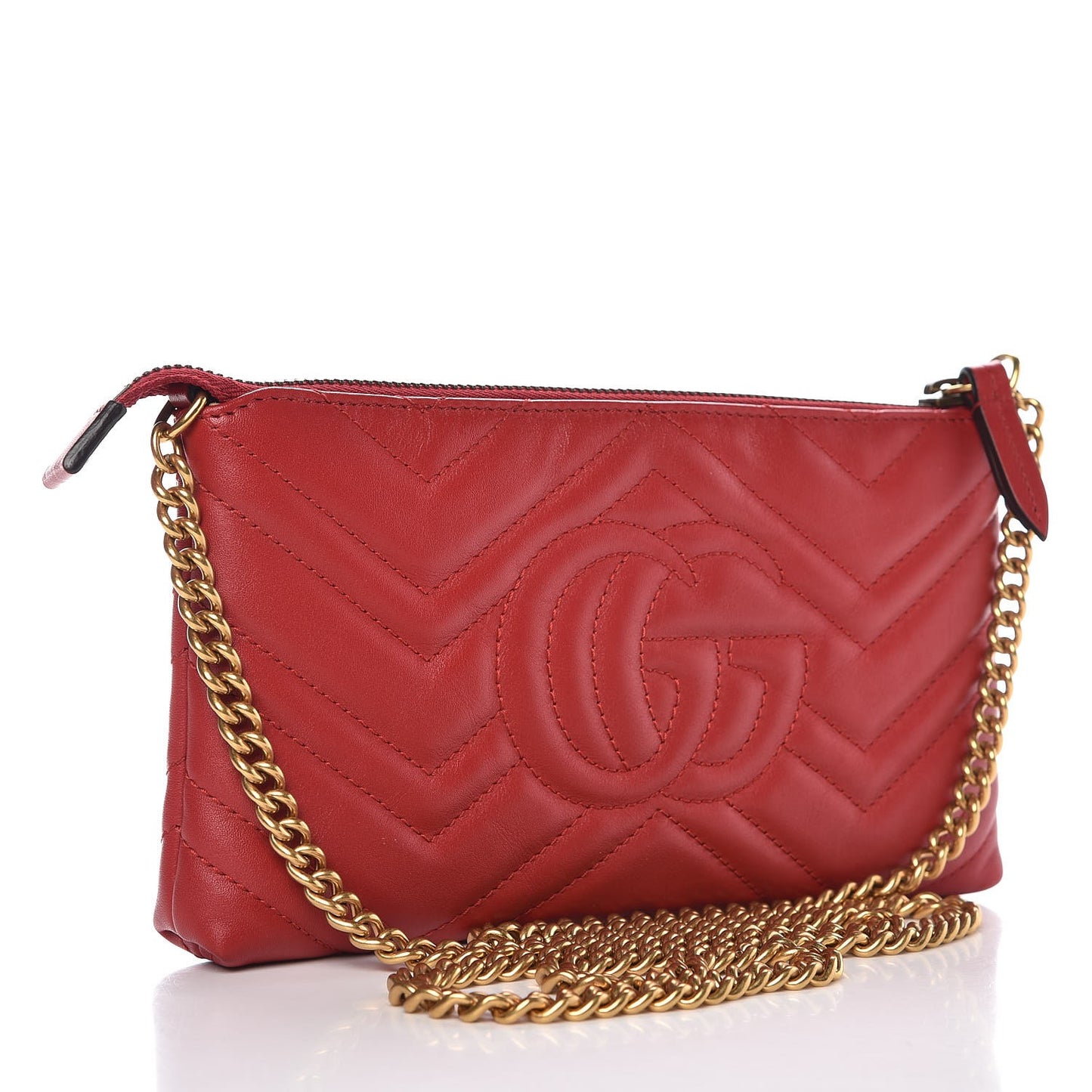 Calfskin Matelasse Mini GG Marmont Chain Bag Hibiscus Red