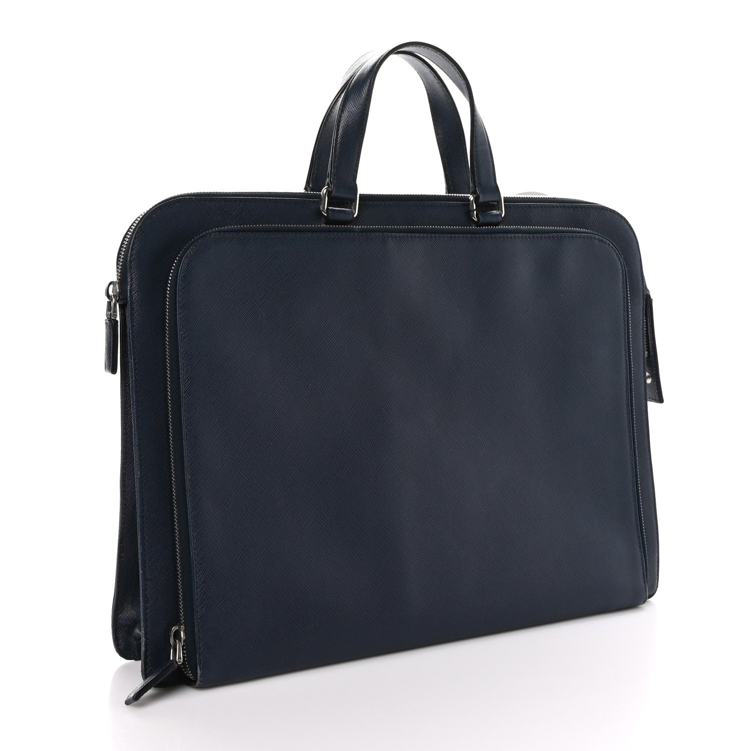 Prada Saffiano Cuir Travel Front Zip Pocket Briefcase Baltico 3 of 10