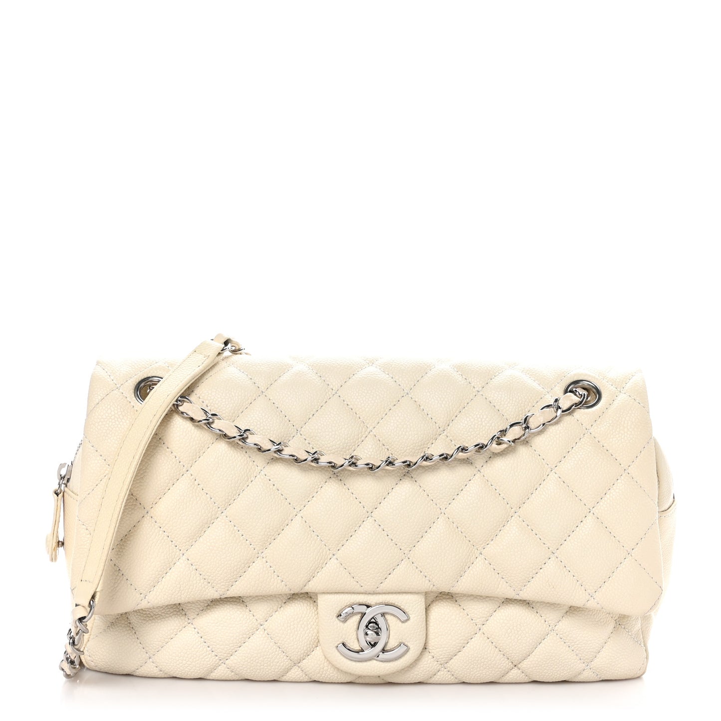 Caviar Quilted Jumbo Easy Flap Dark White