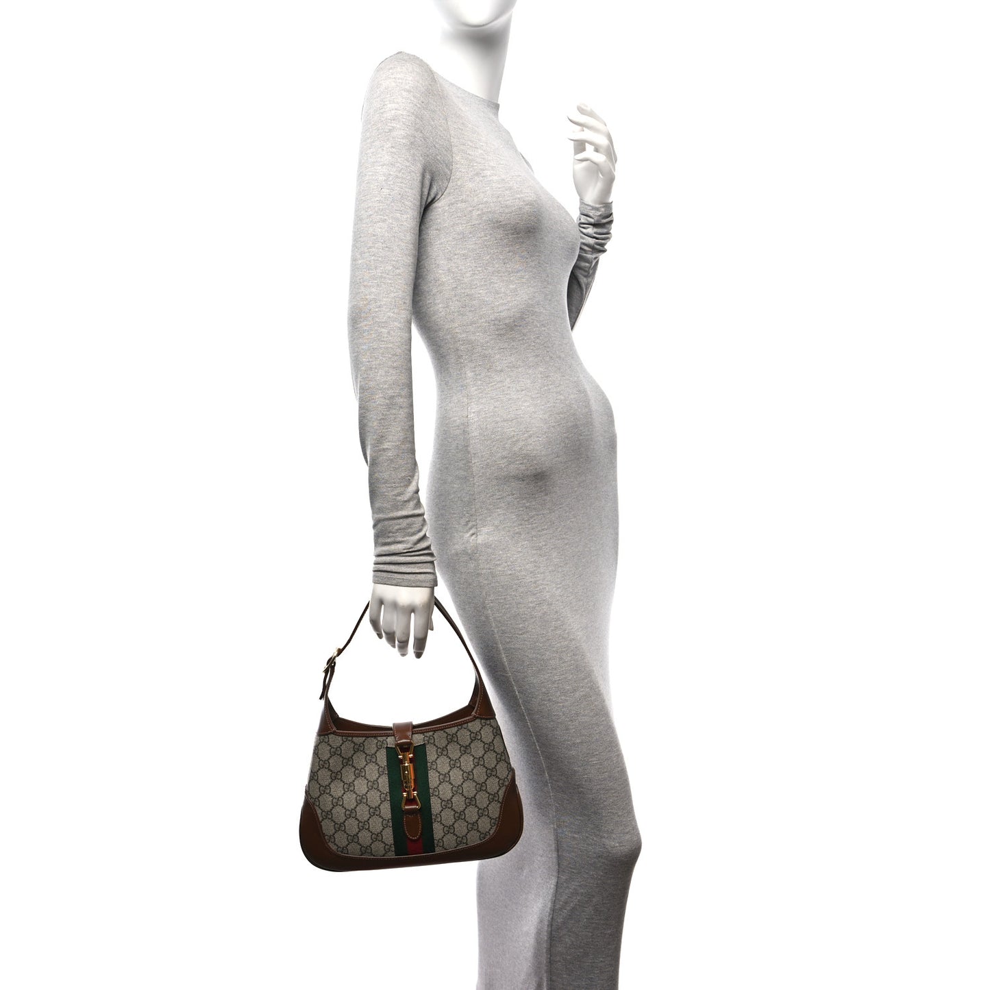 GG Supreme Monogram Azalea Calfskin Web Small Jackie 1961 Hobo Beige Ebony Brown Sugar