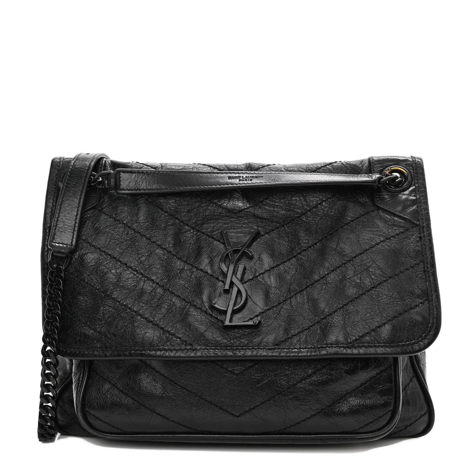 Saint Laurent Crinkled Calfskin Matelasse Monogram Medium Niki Chain Satchel Black 2 of 23