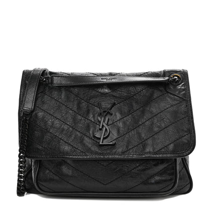 Saint Laurent Crinkled Calfskin Matelasse Monogram Medium Niki Chain Satchel Black 2 of 23
