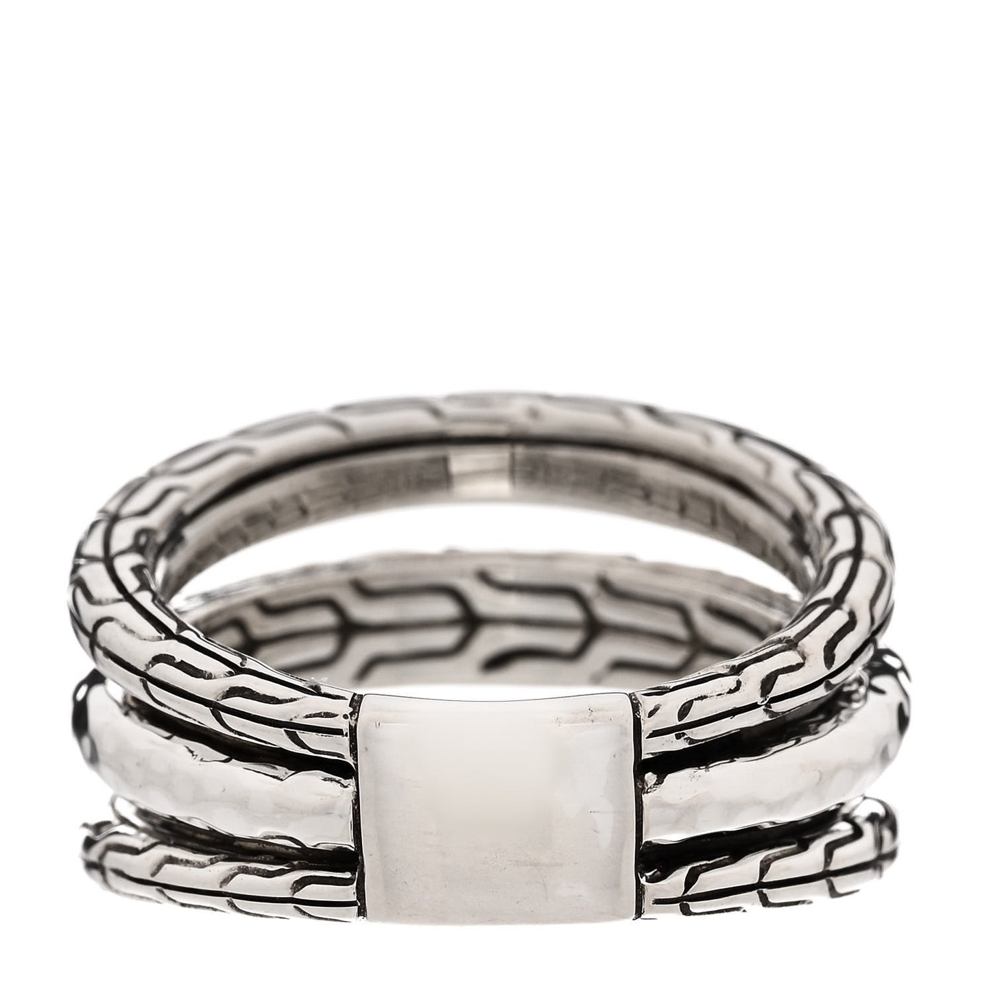 Sterling Silver Classic Chain Hammered 3-Row Ring 54 7