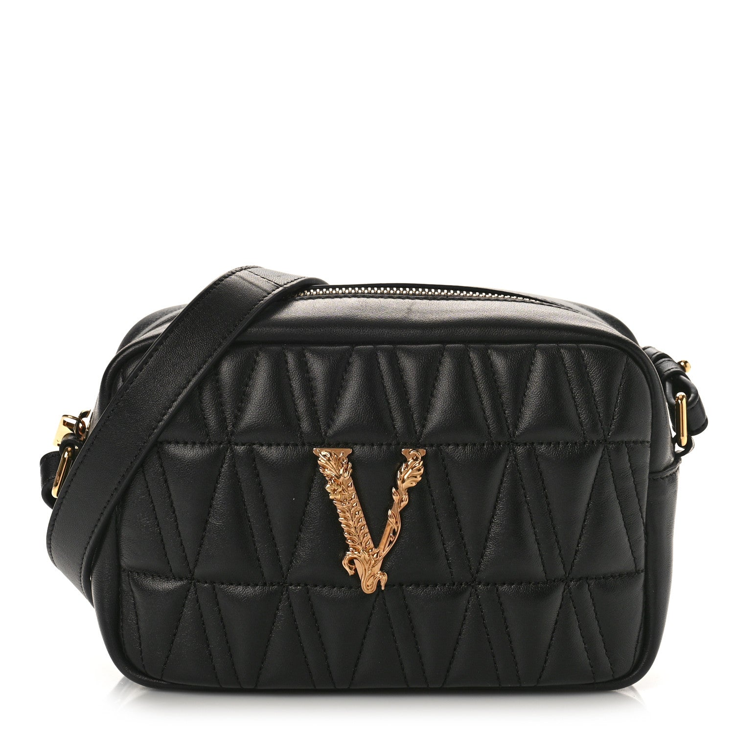 Versace Nappa Quilted Virtus Shoulder Bag Black 1 of 8