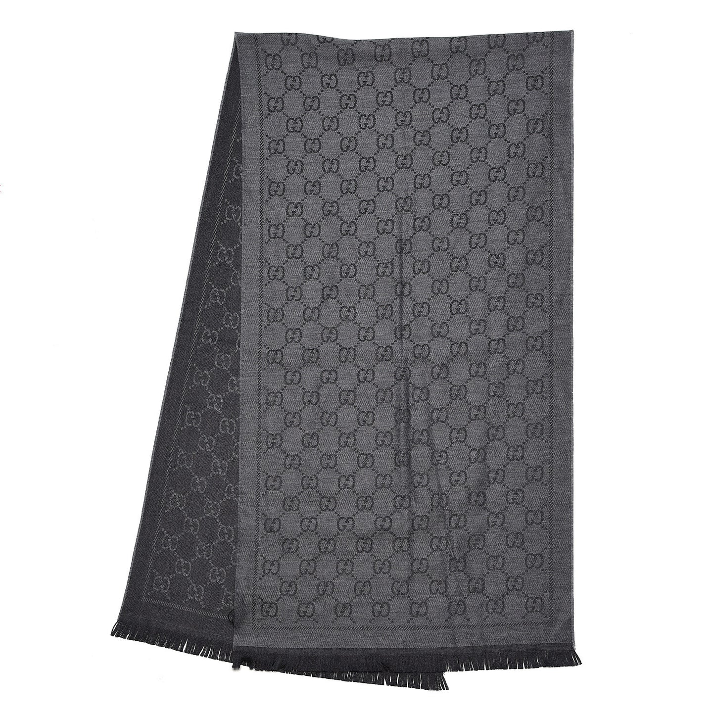 Wool Jacquard GG Monogram Sten Fringe Scarf Anthracite Black