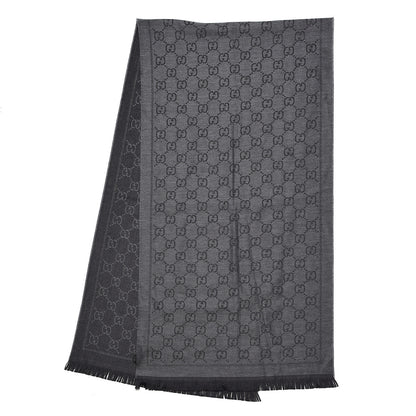 Gucci Wool Jacquard GG Monogram Sten Fringe Scarf Anthracite Black 3 of 5
