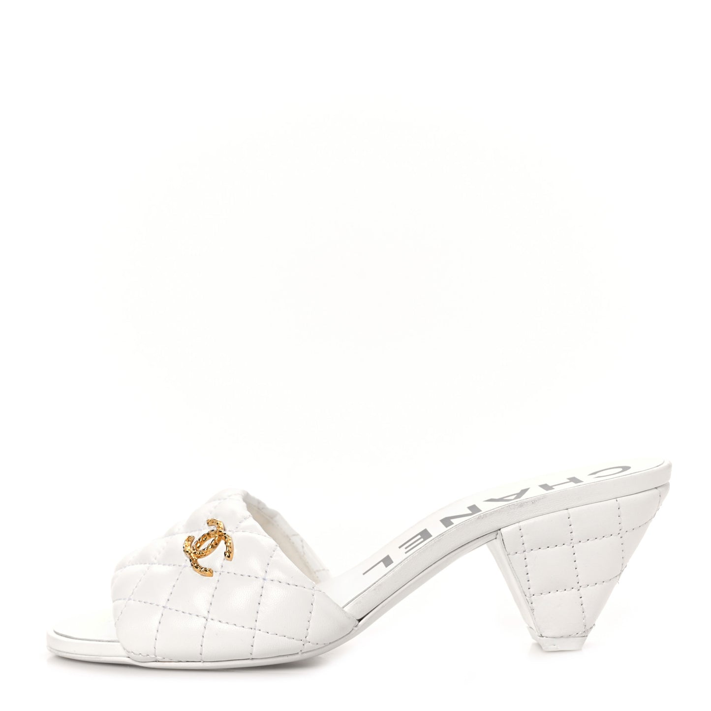 Lambskin Quilted Textured CC Mules 38.5 White