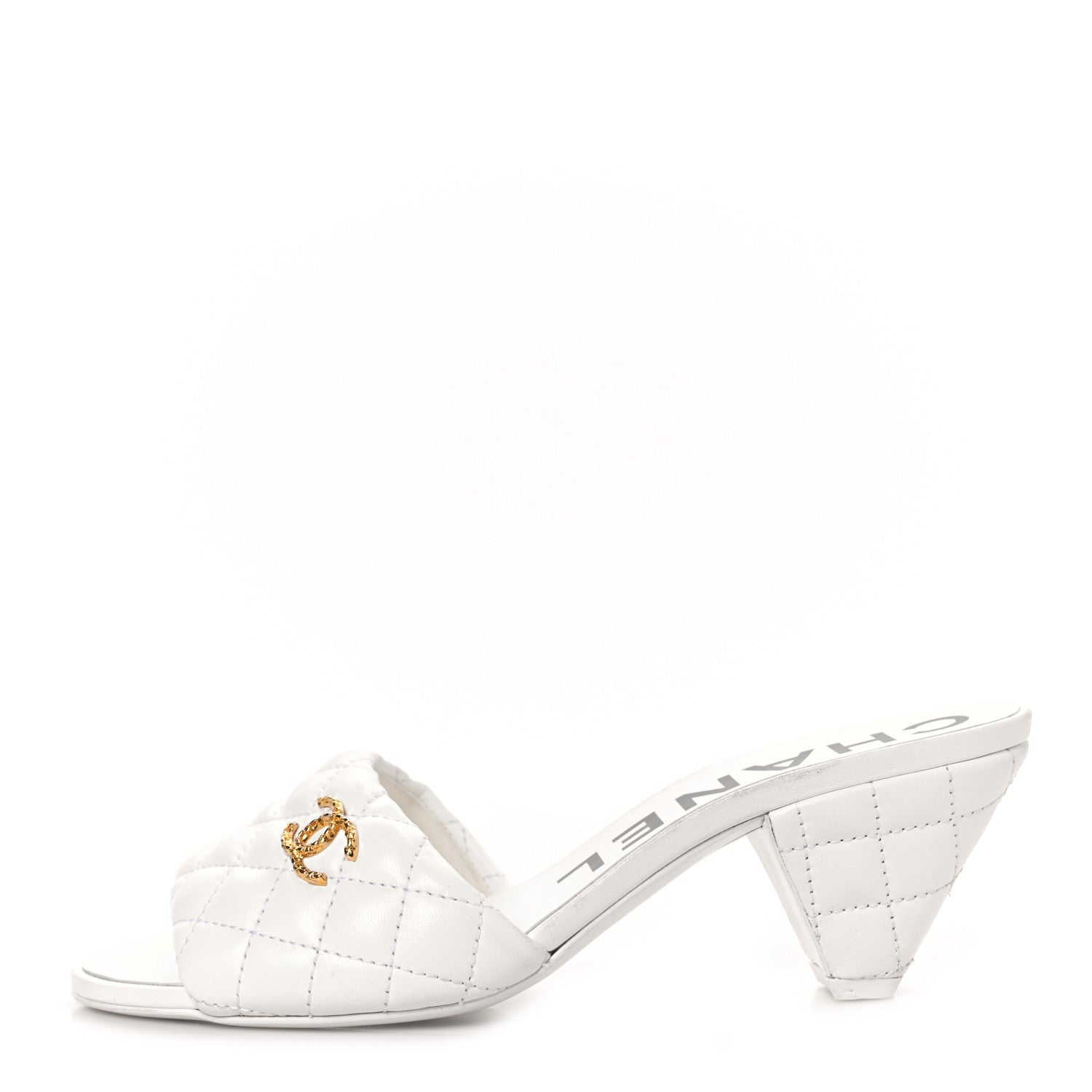 Chanel Lambskin Quilted Textured CC Mules 38.5 White 1 of 8