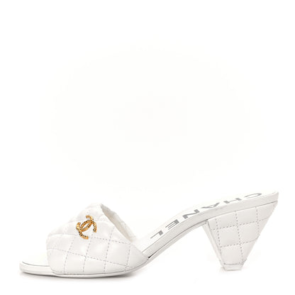 Chanel Lambskin Quilted Textured CC Mules 38.5 White 1 of 8