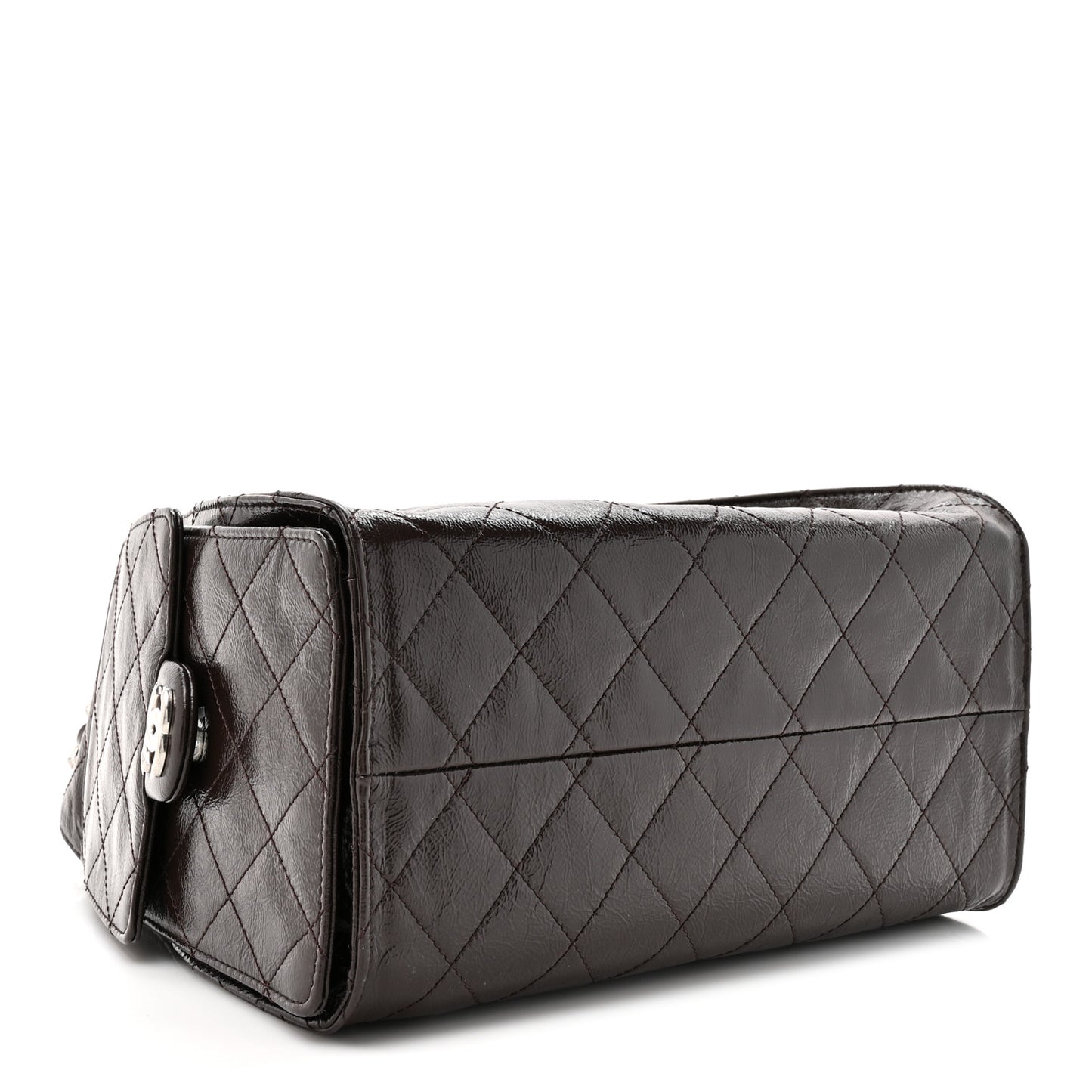 Shiny Crumpled Calfskin Quilted Small Chanel 25 Handbag Dark Brown