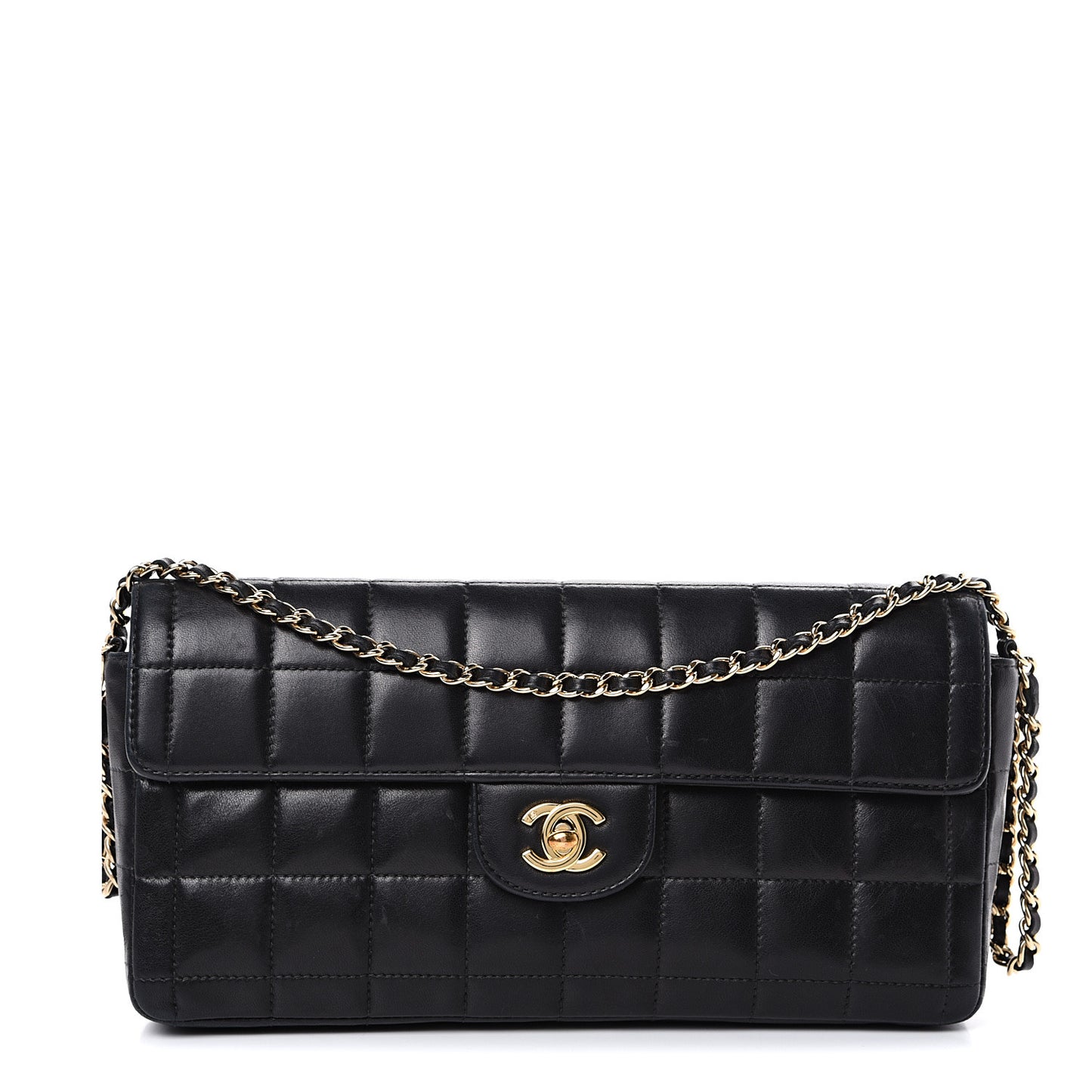 Lambskin East West Chocolate Bar Flap Black
