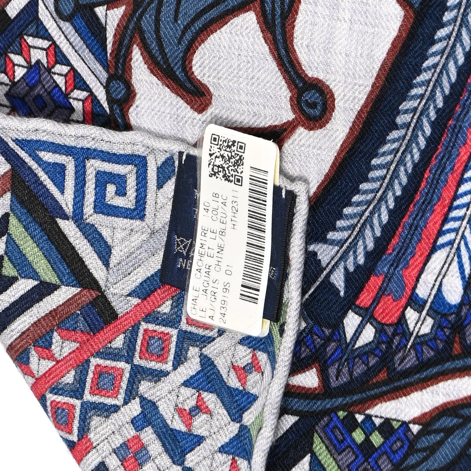 Hermes Cashmere Silk Le Jaguar Et Le Colibri Shawl 140 Gris Chine Bleu Acajou 4 of 12