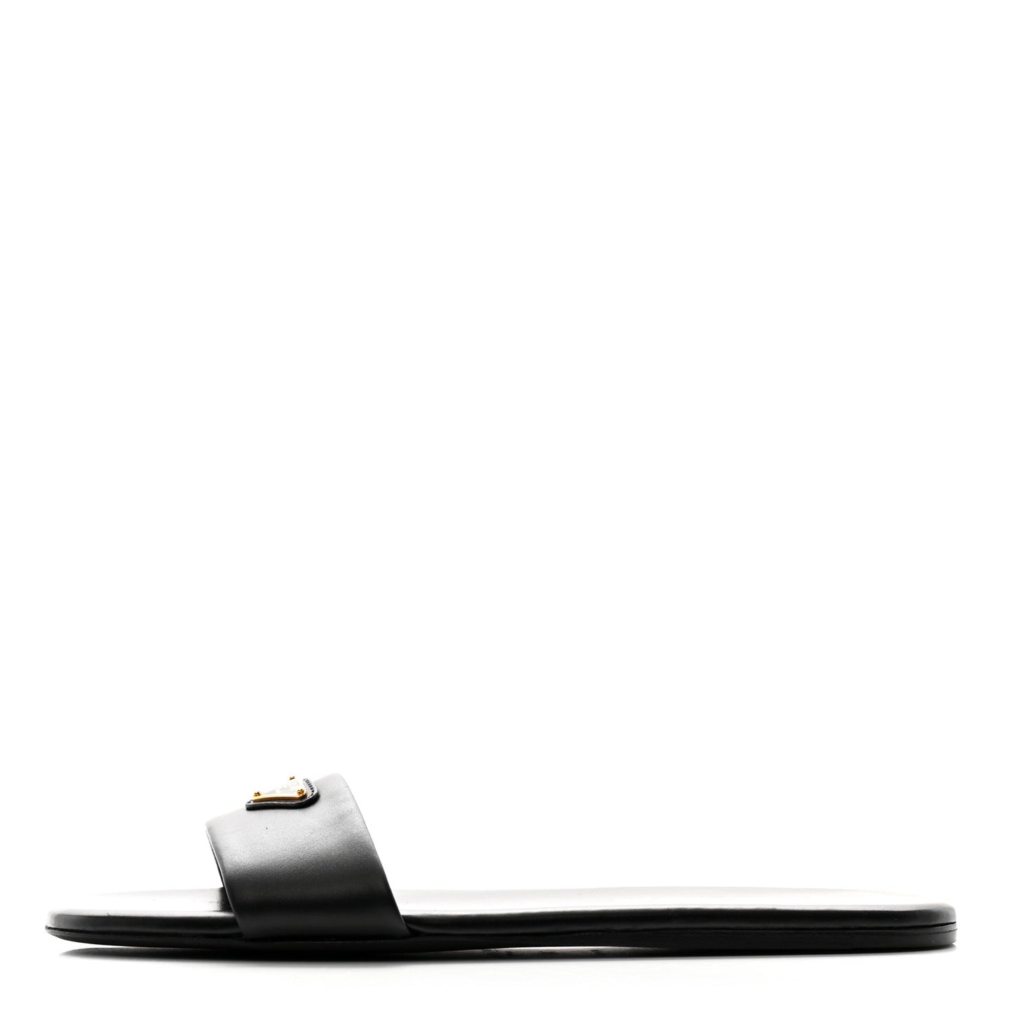 Nappa Metal Triangle Logo Flat Slide Sandals 37 Black