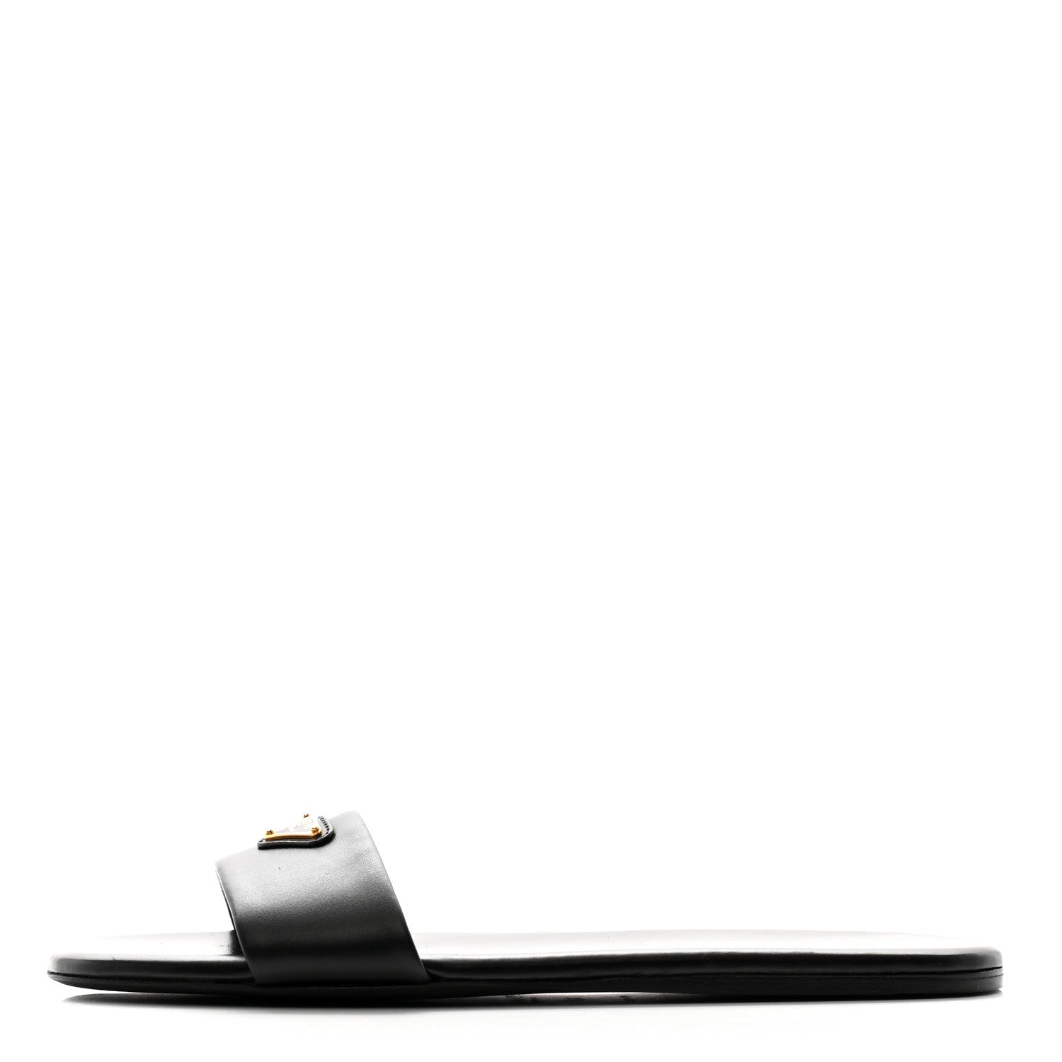 Prada Nappa Metal Triangle Logo Flat Slide Sandals 37 Black 1 of 8