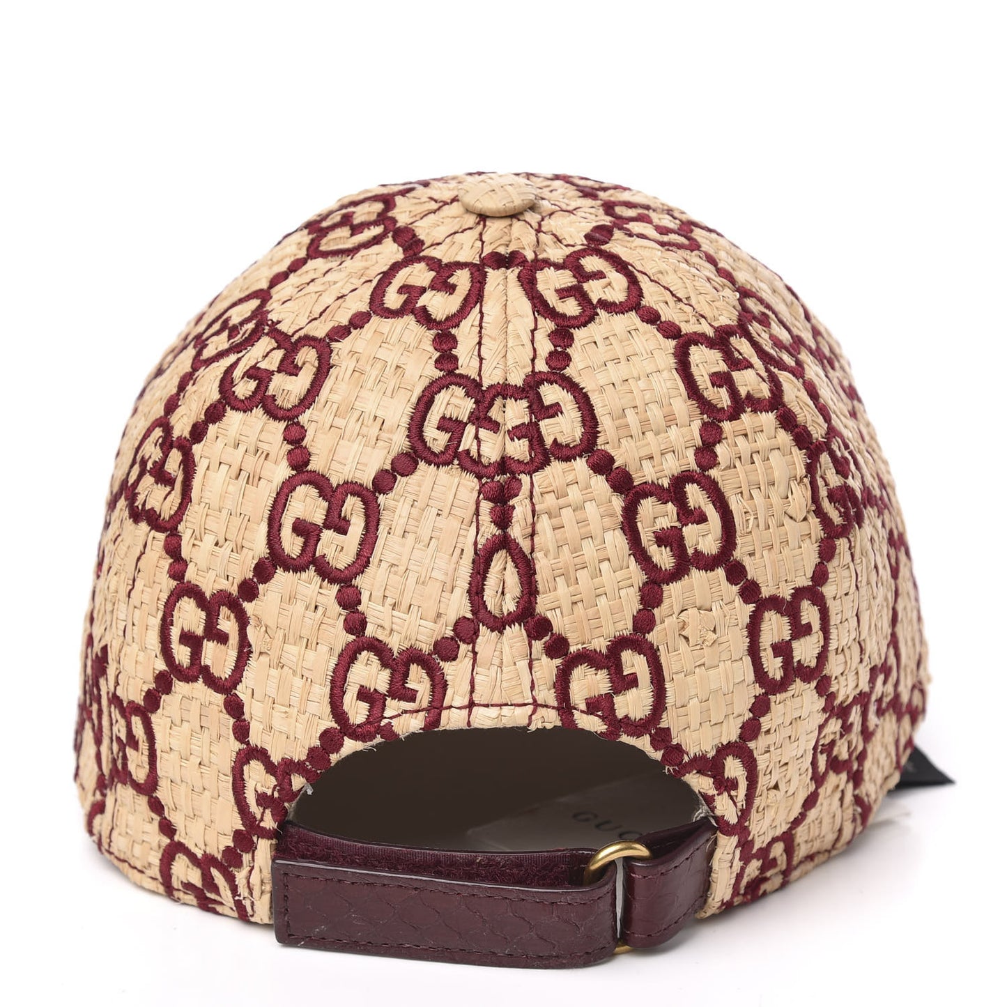 Raffia GG Monogram Elaphe Embroidered Aisha Baseball Hat M Ivory Bordeaux