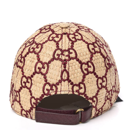 Gucci Raffia GG Monogram Elaphe Embroidered Aisha Baseball Hat M Ivory Bordeaux 4 of 7