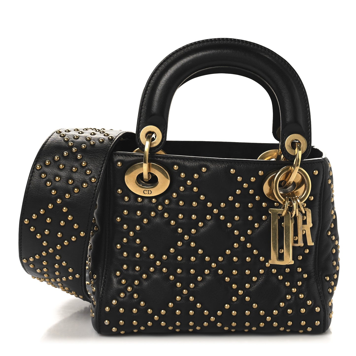 Lambskin Studded Mini Supple Lady Dior Black