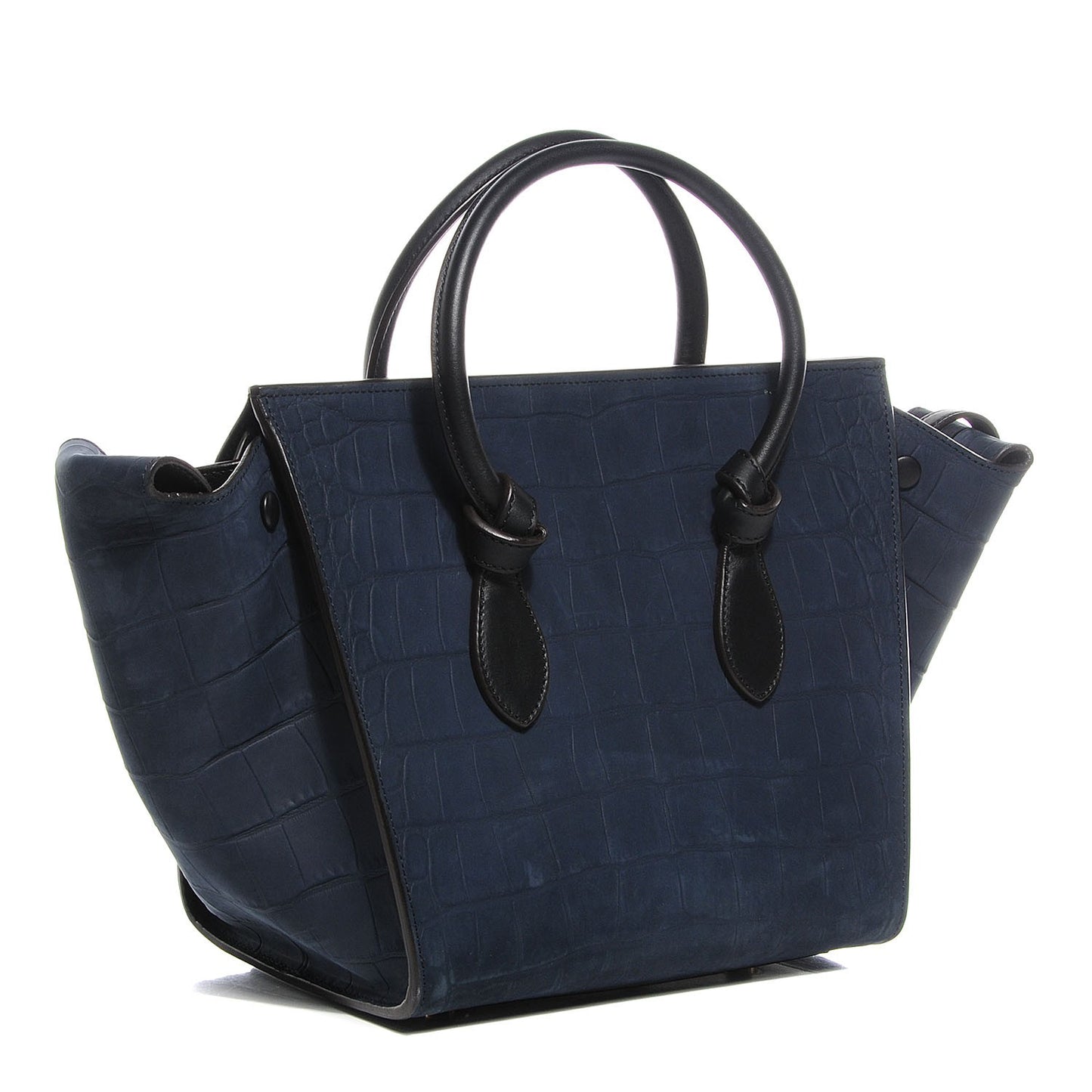 Smooth Calfskin Nubuck Crocodile Embossed Small Tie Tote Navy