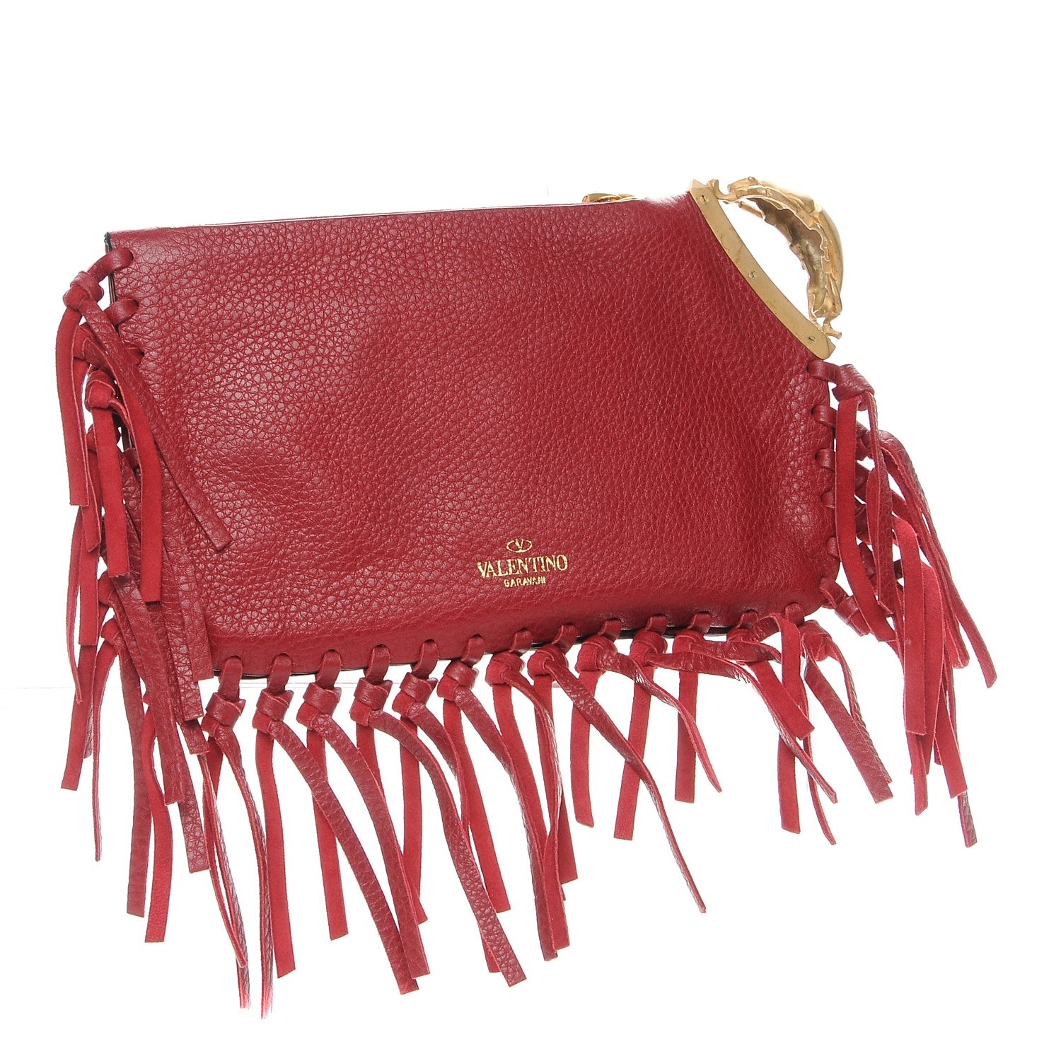 Valentino Garavani Grained Calfskin C-Rockee Sagittarius Fringe Clutch Scarlet 3 of 7