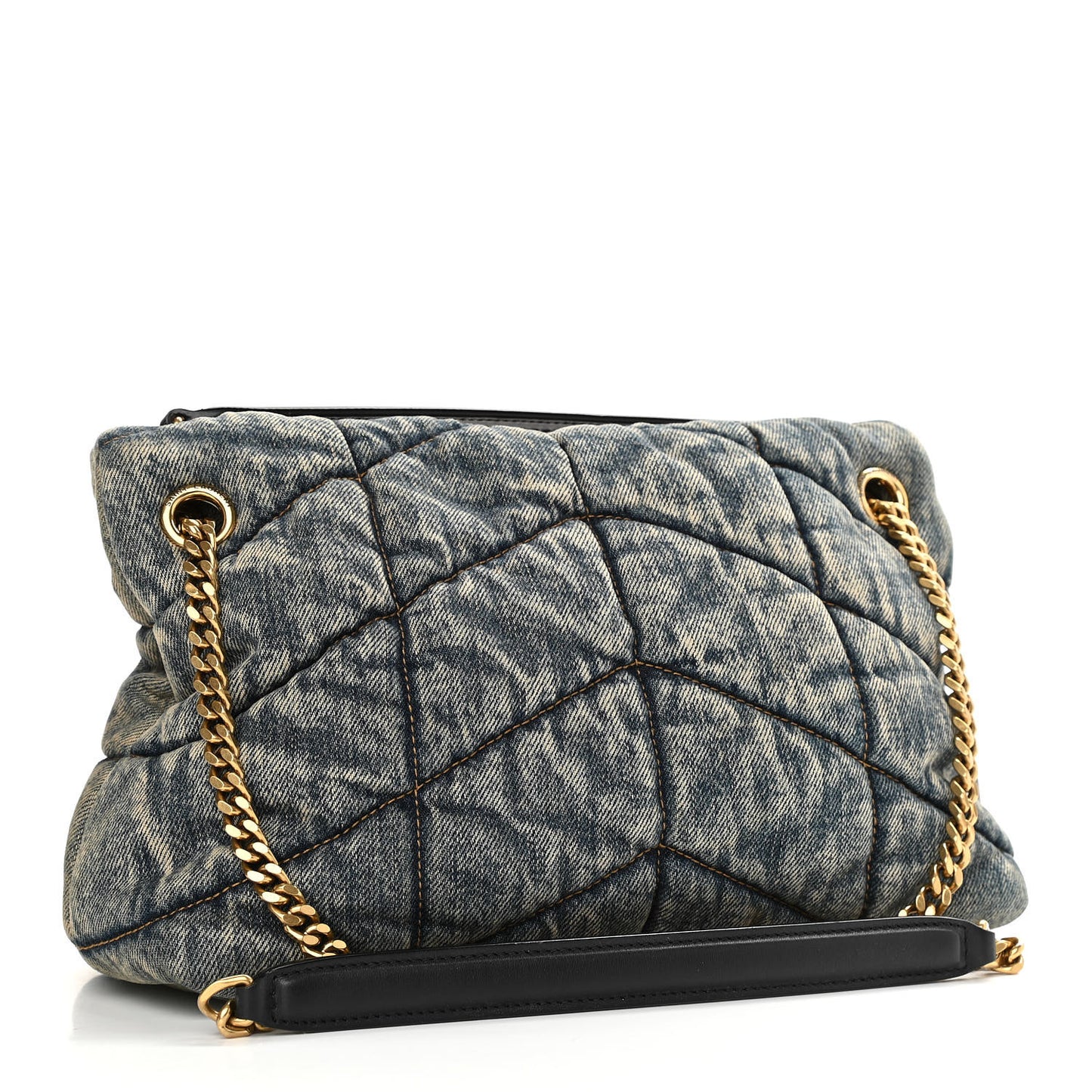Denim Quilted Small Loulou Puffer Monogram Chain Satchel Rodeo Blue