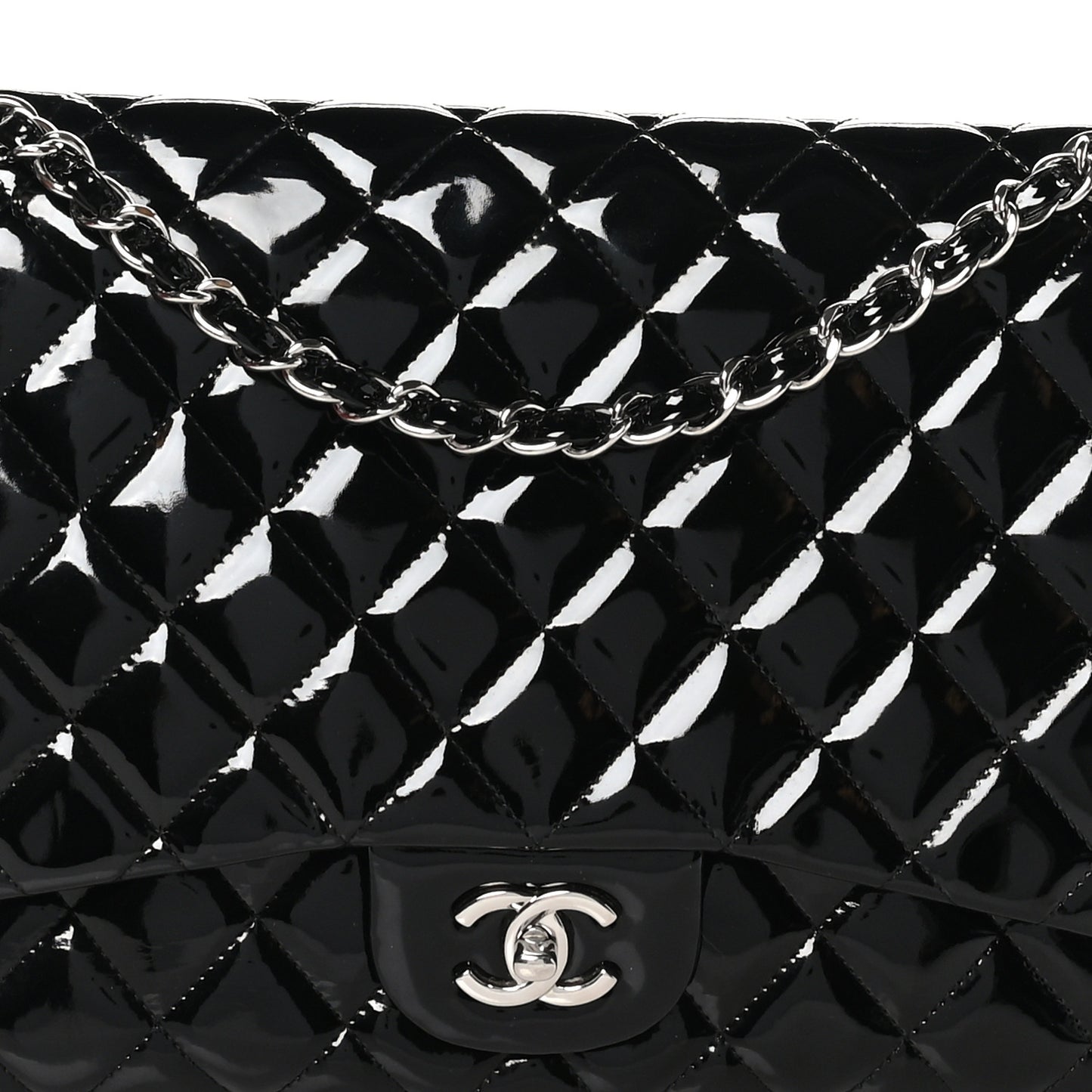 Patent Quilted Maxi Single Flap Black