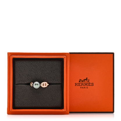 Hermes 18K Rose Gold Diamond Tahitian Pearl Albertine Ring 48 4.5 7 of 7
