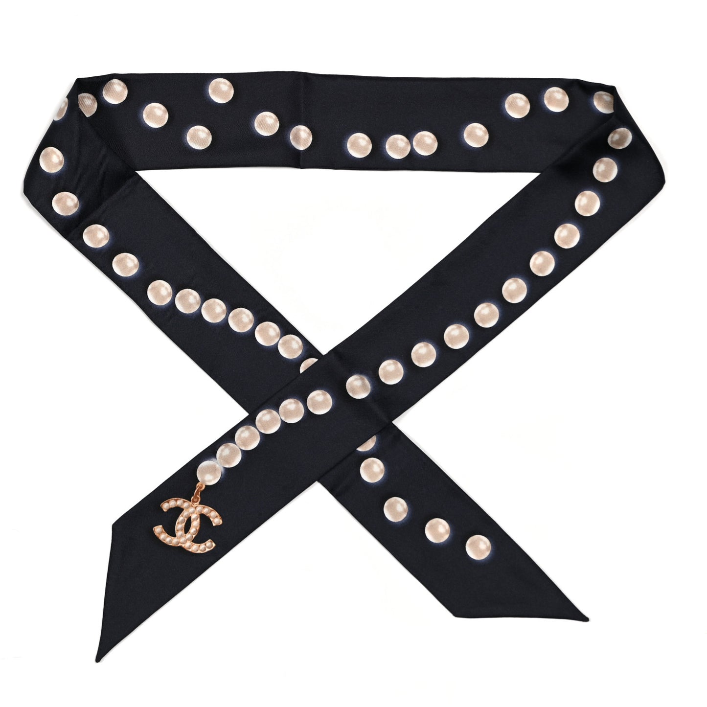 Silk Pearl CC Slim Bandeau Scarf Navy
