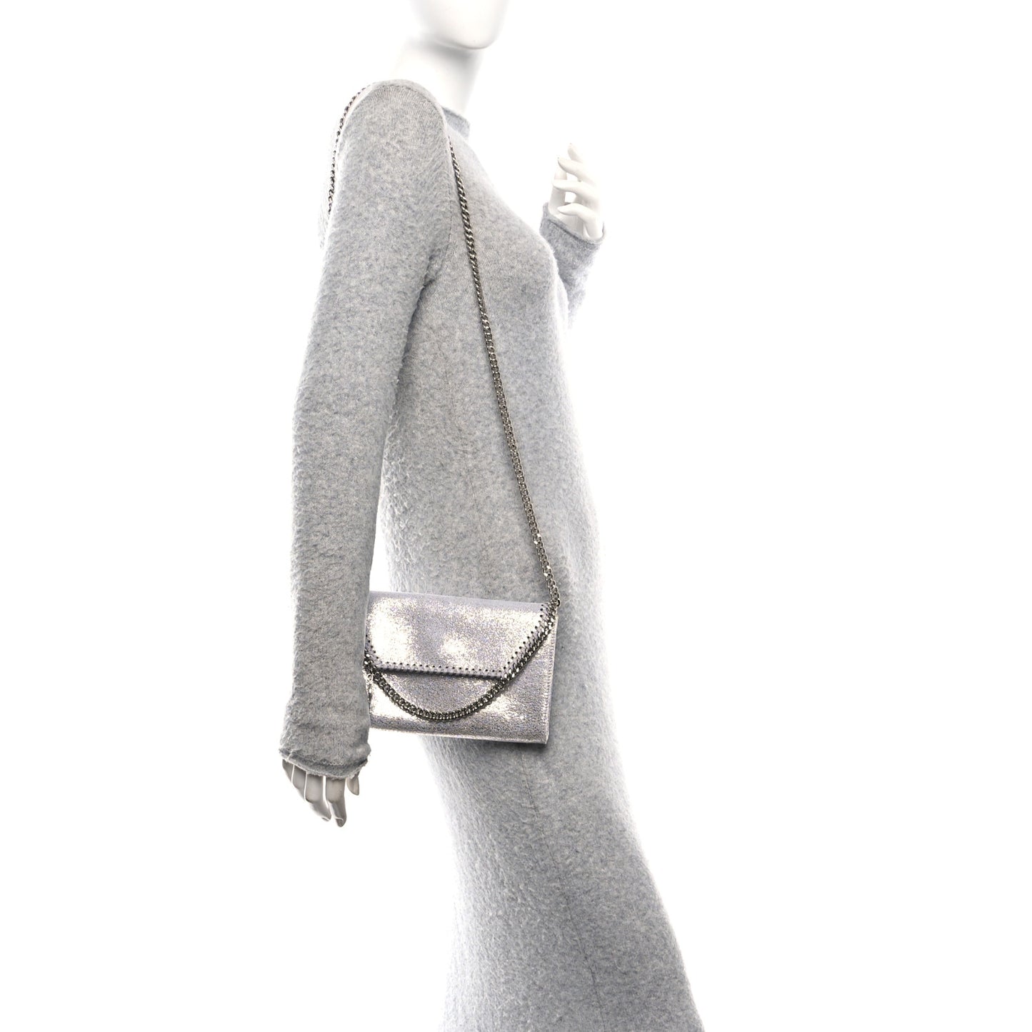 Metallic Shaggy Deer Mini Falabella Crossbody Bag Silver