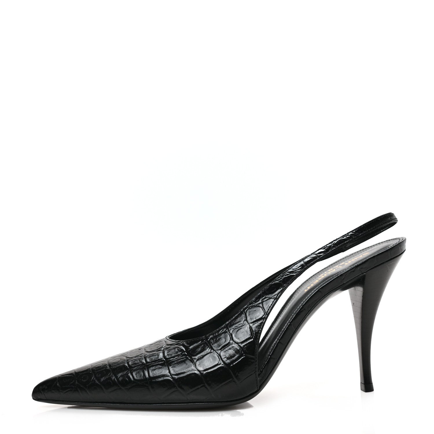 Saint Laurent Calfskin Crocodile Embossed Viper 90 Slingback Pumps 40 Black 1 of 8