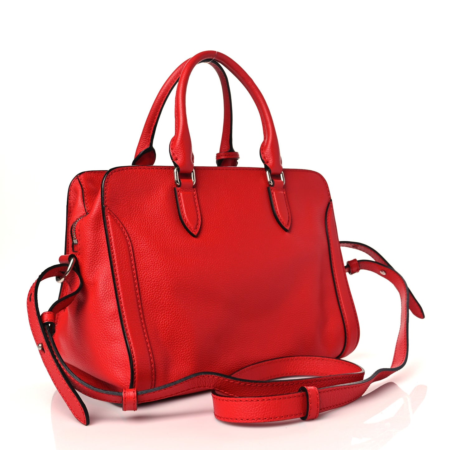 Pebbled Calfskin Small Skull Padlock Zip Around Tote Red