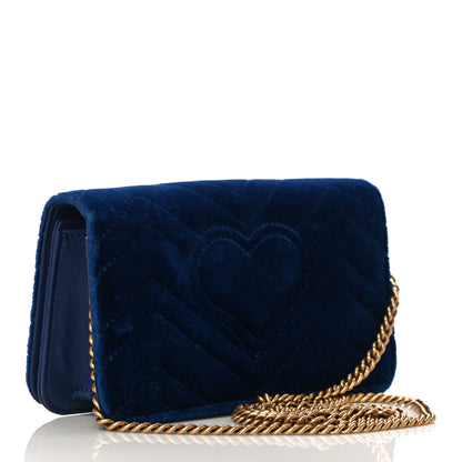 Gucci Velvet Matelasse GG Marmont Mini Bag Cobalt Blue 2 of 16