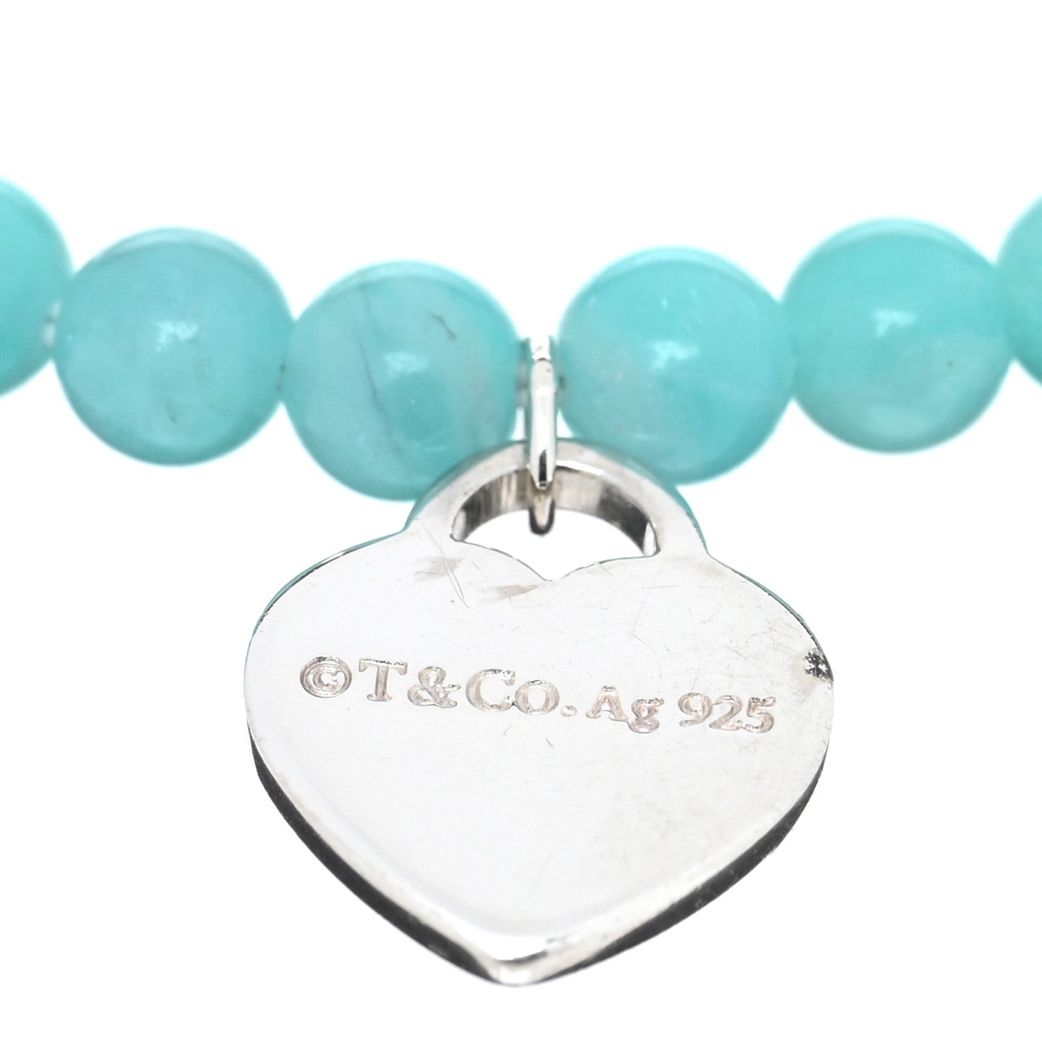 Tiffany Sterling Silver Amazonite 4mm Return to Tiffany Heart Tag Bead Bracelet 3 of 3