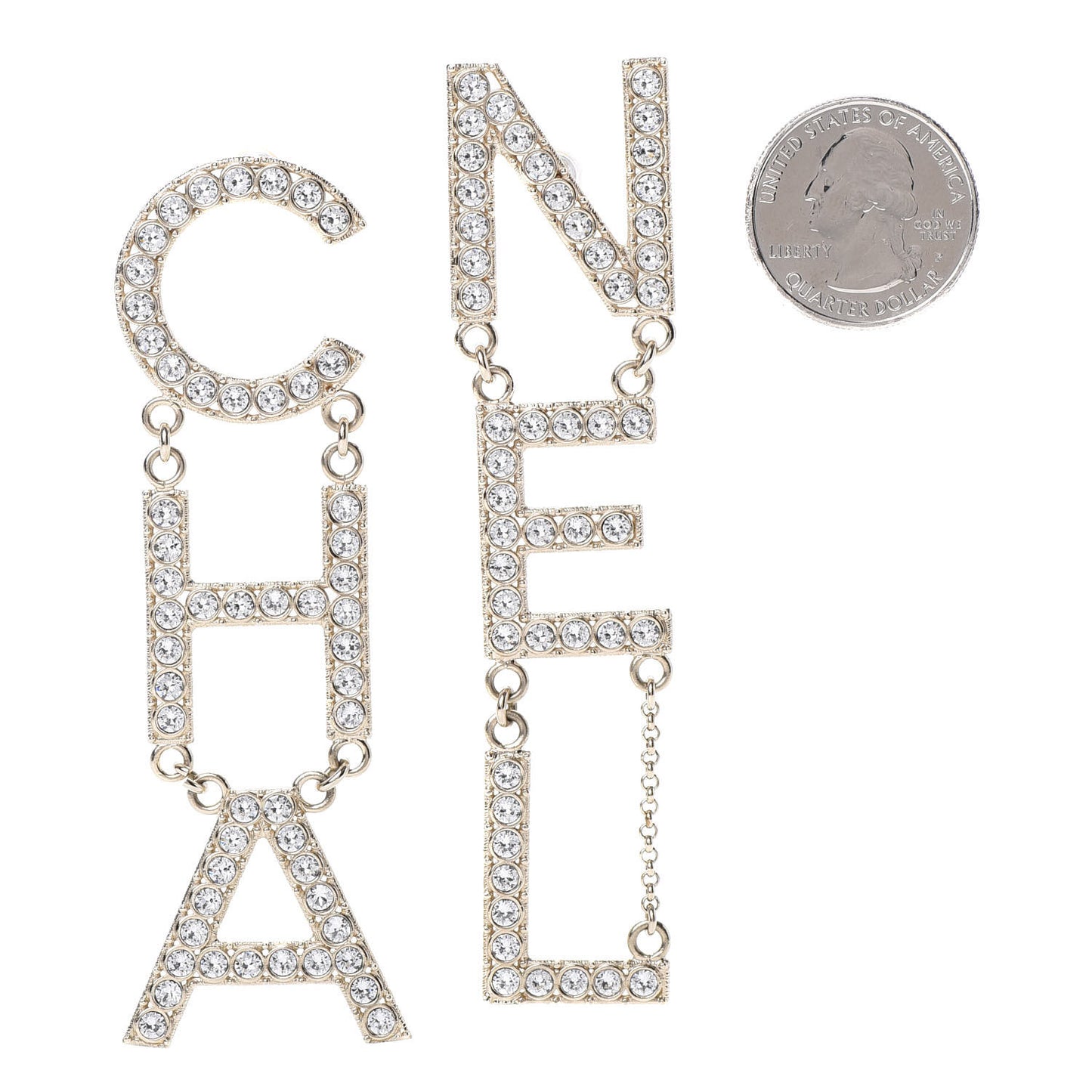 Crystal Cha-Nel Logo Drop Earrings Gold
