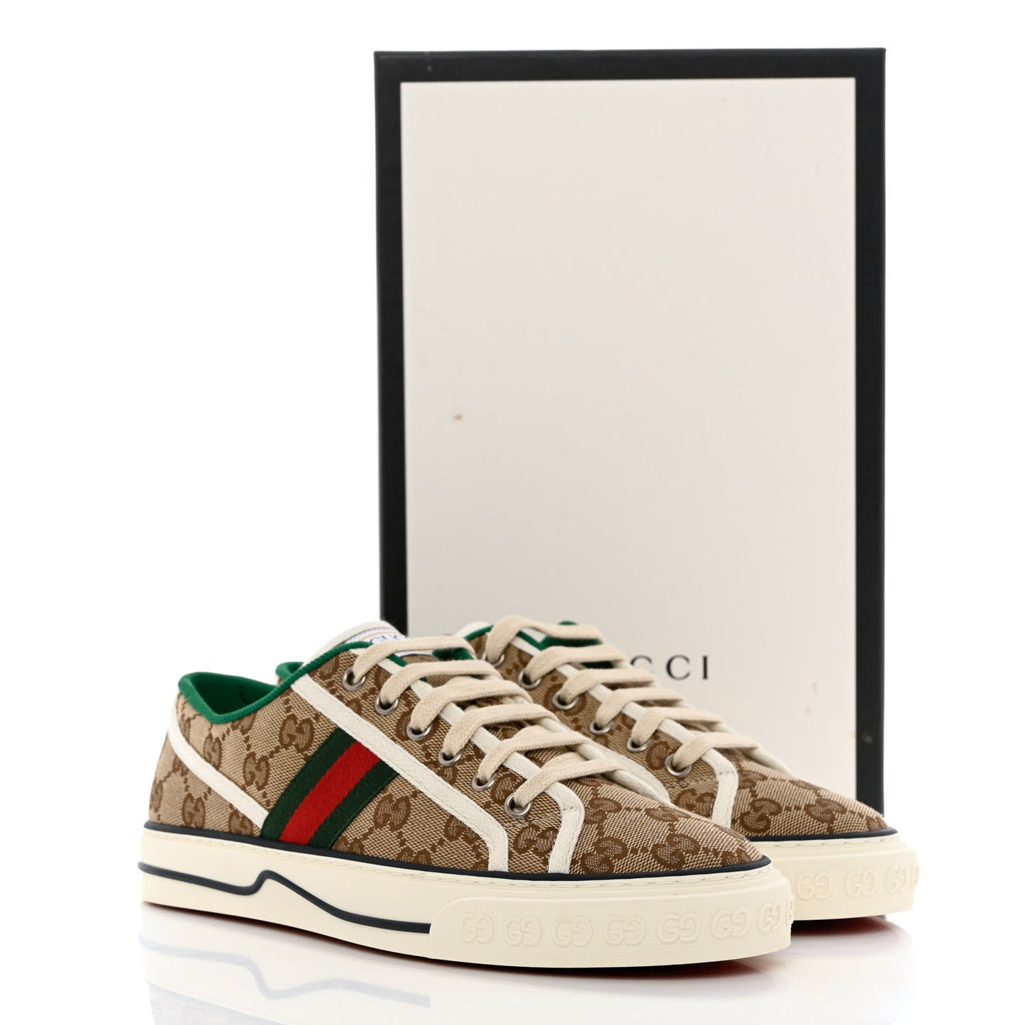 GG Monogram Web Womens 1977 Tennis Sneakers 39 Beige Ebony Mystic White
