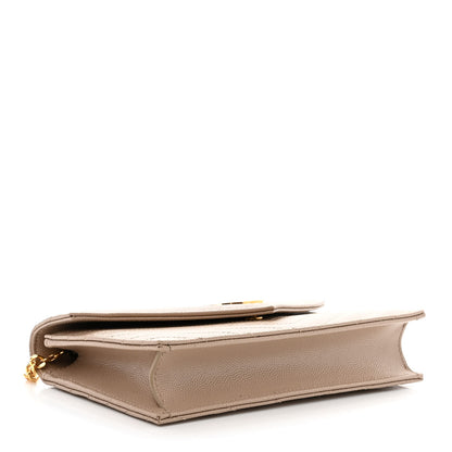 Saint Laurent Grain De Poudre Matelasse Chevron Monogram Envelope Chain Wallet Dark Beige 4 of 11