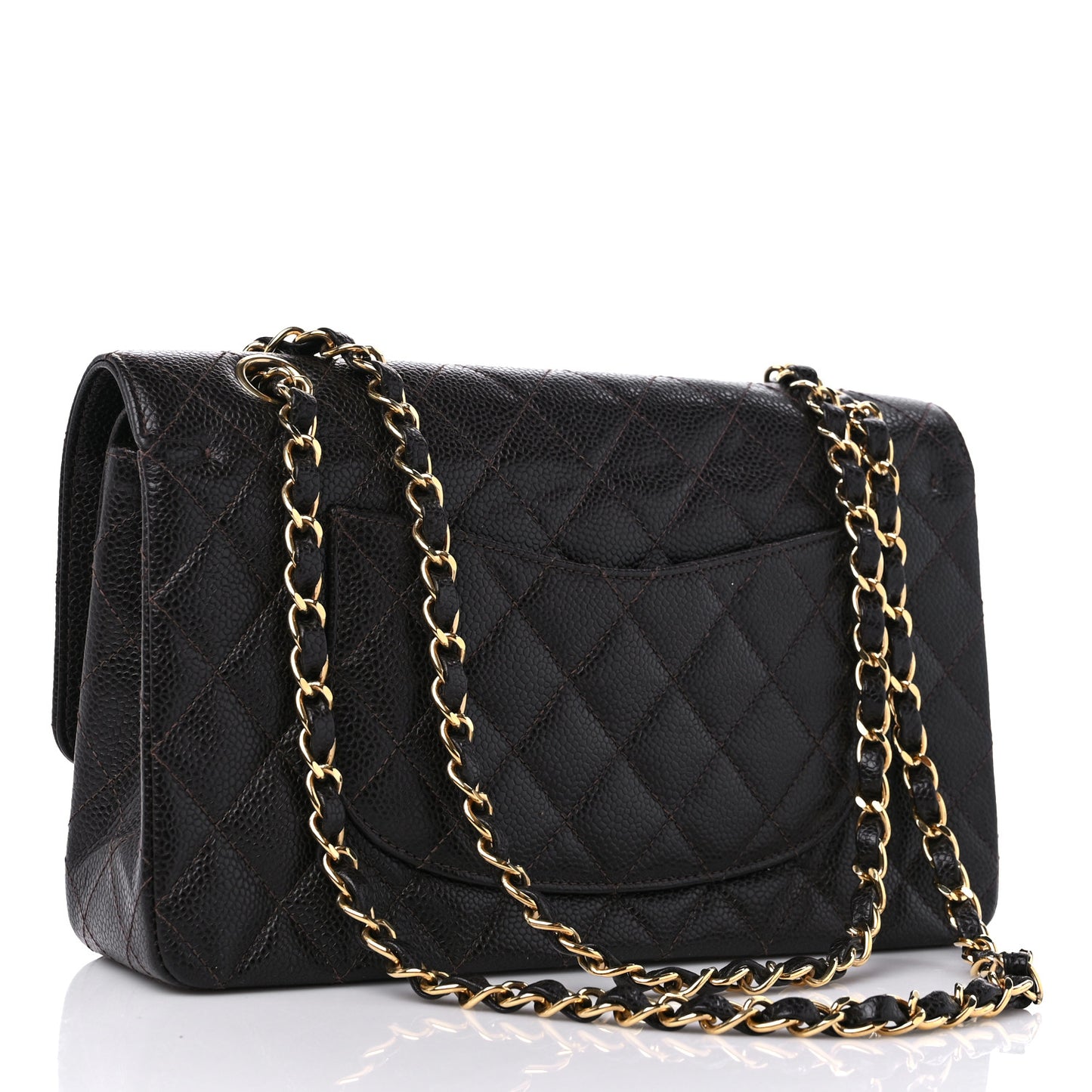 Caviar Quilted Medium Double Flap Dark Brown
