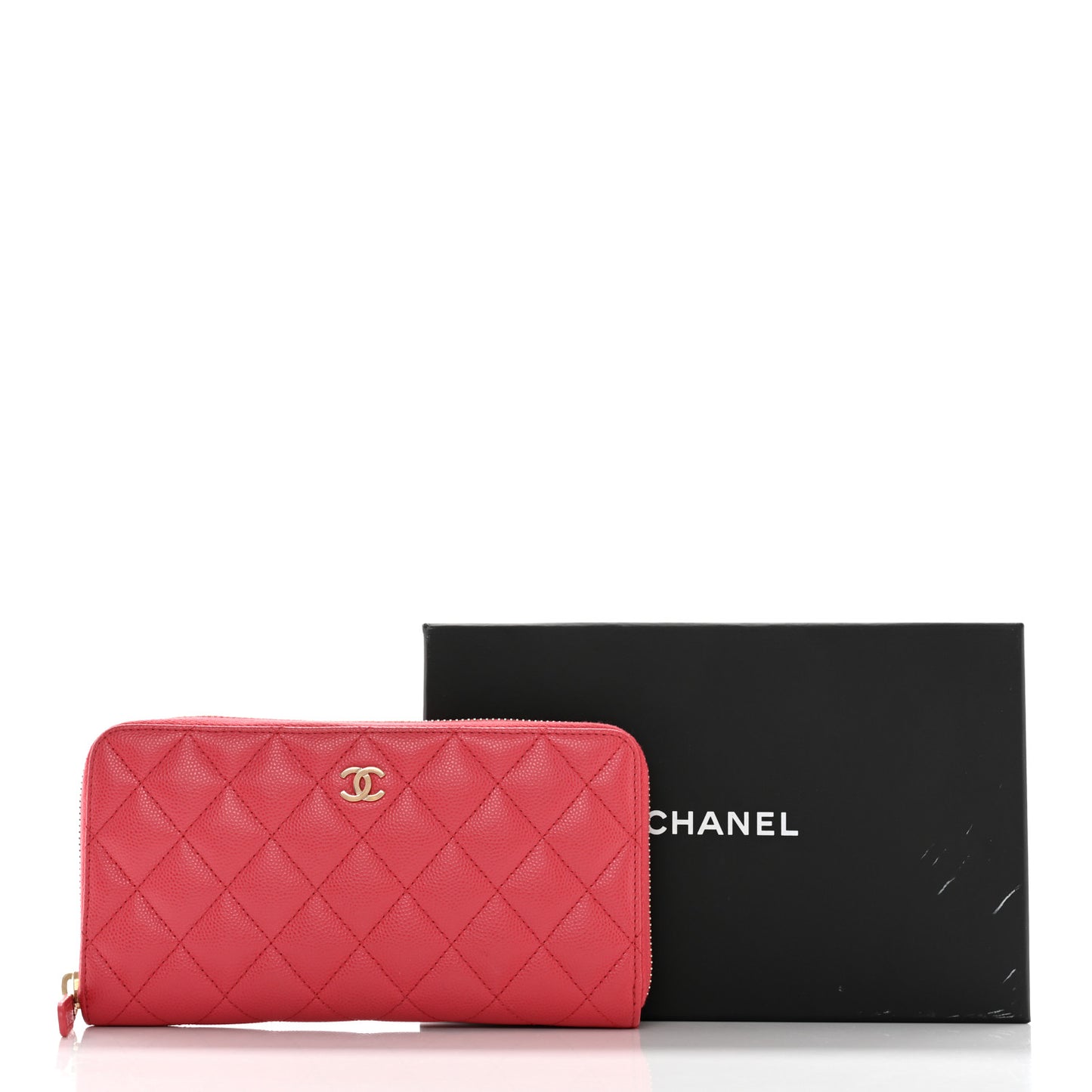 Caviar Quilted Medium Zip Around Wallet Dark Pink