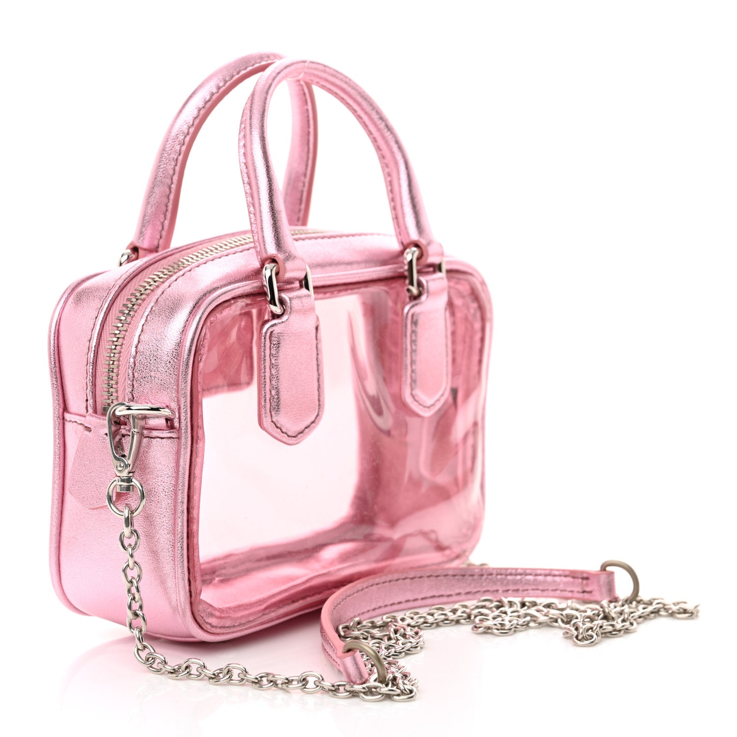 Metallic Nappa Plexi Vinyl Mini Top Handle Crossbody Rosa Mordore