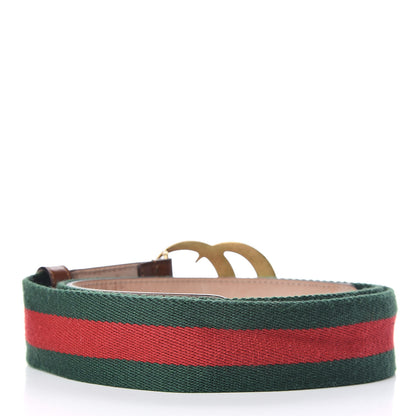 Gucci Nylon Calfskin Double G Web 40mm Belt 95 38 Green Red Cuir 3 of 8