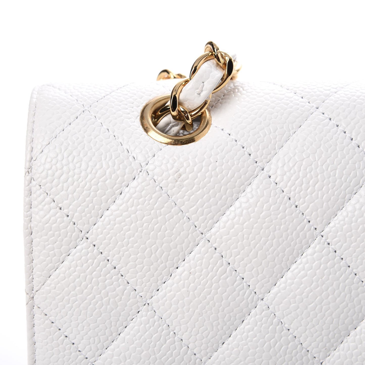 Caviar Quilted Medium Double Flap White