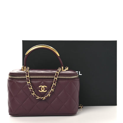 Chanel Lambskin Quilted Metal Small Top Handle Vanity Case With Chain Burgundy 12 of 12