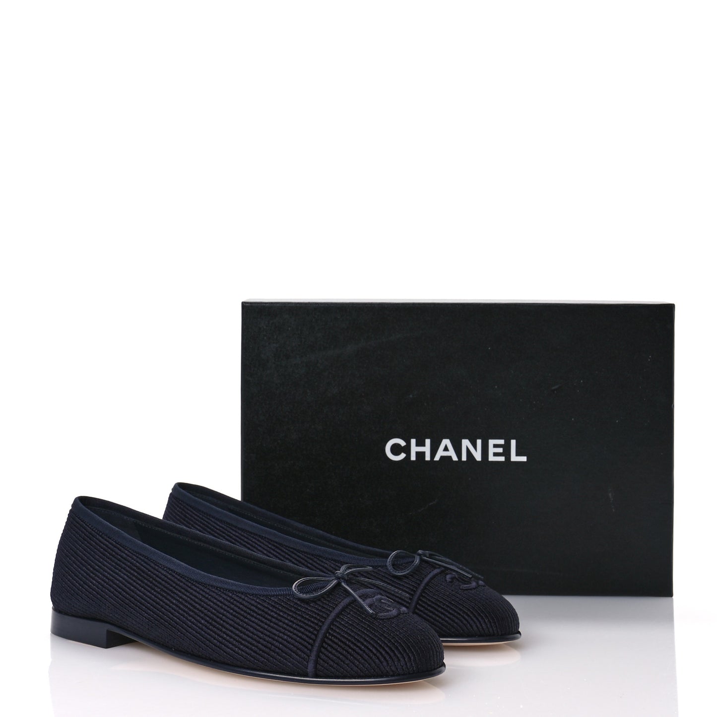 Embroidered Fabric Cap Toe CC Ballerina Flats 40.5 Dark Navy Blue