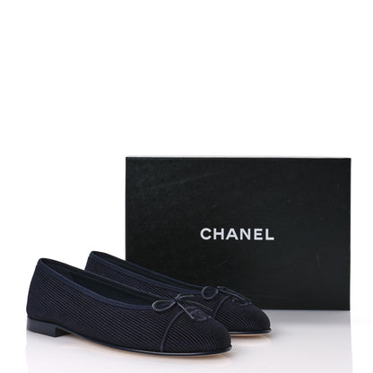 Chanel Embroidered Fabric Cap Toe CC Ballerina Flats 40.5 Dark Navy Blue 9 of 9
