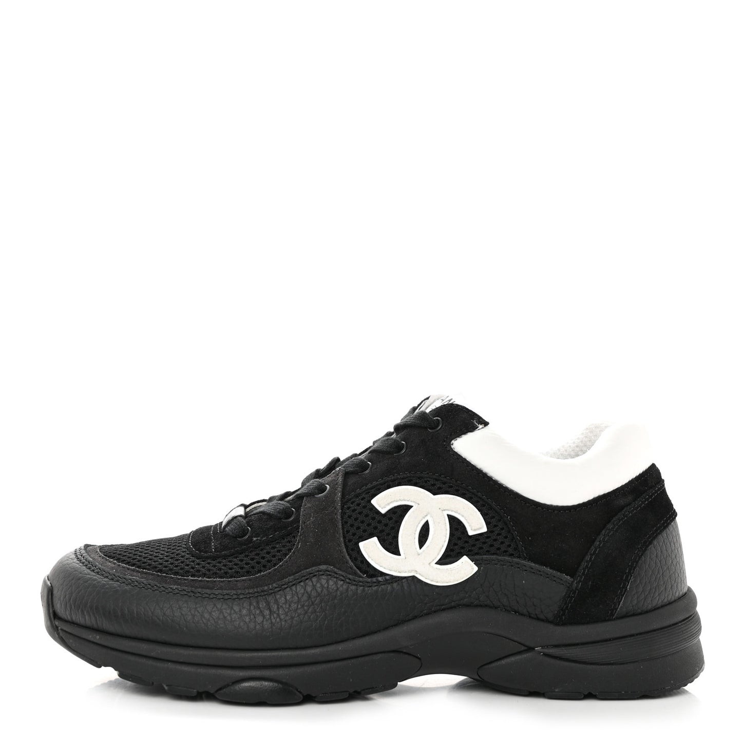 Mesh Suede Grained Calfskin Womens CC Sneakers 40.5 Black White