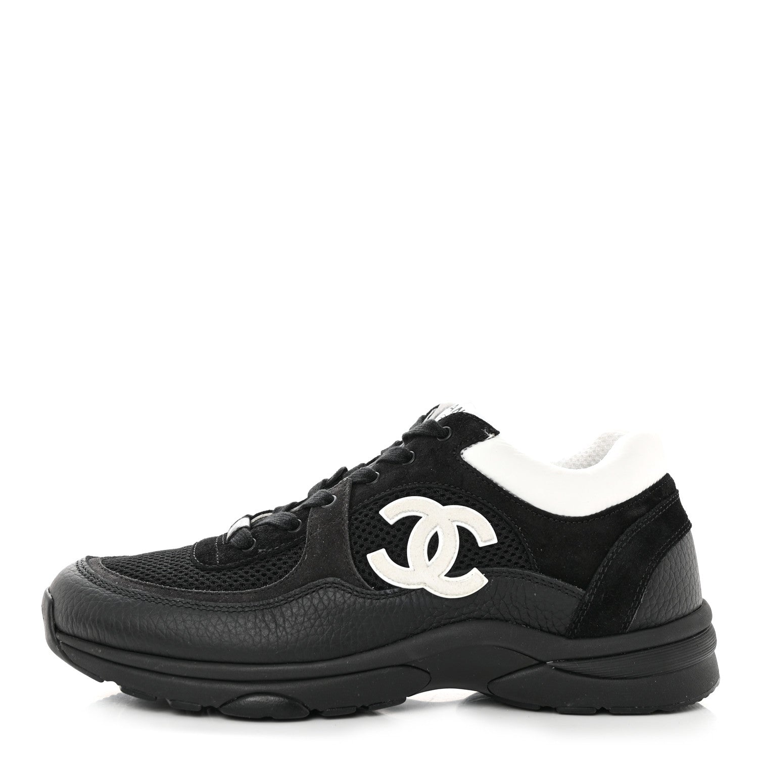 Chanel Mesh Suede Grained Calfskin Womens CC Sneakers 40.5 Black White 1 of 9