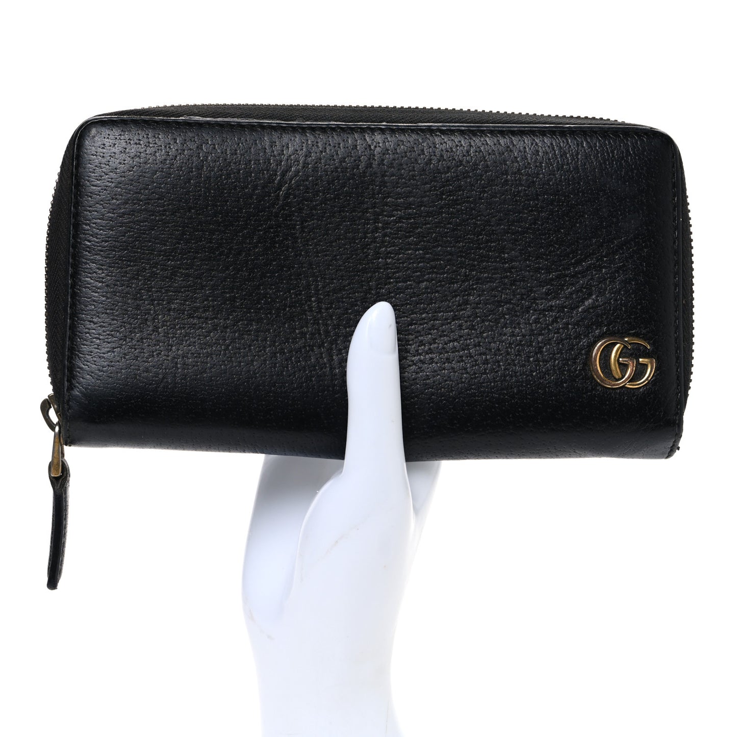Dollar Calfskin Boar Effect GG Marmont Zip Around Wallet Black