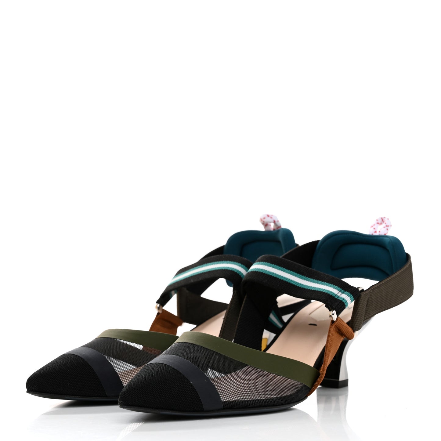 Technical Mesh Colibri 55mm Slingback Pumps 37.5 Black Verde Military