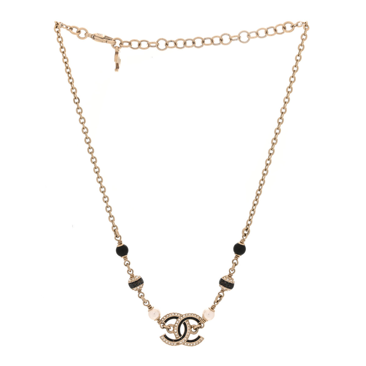 Chanel Glitter Enamel Crystal CC Beaded Choker Gold Black 3 of 4